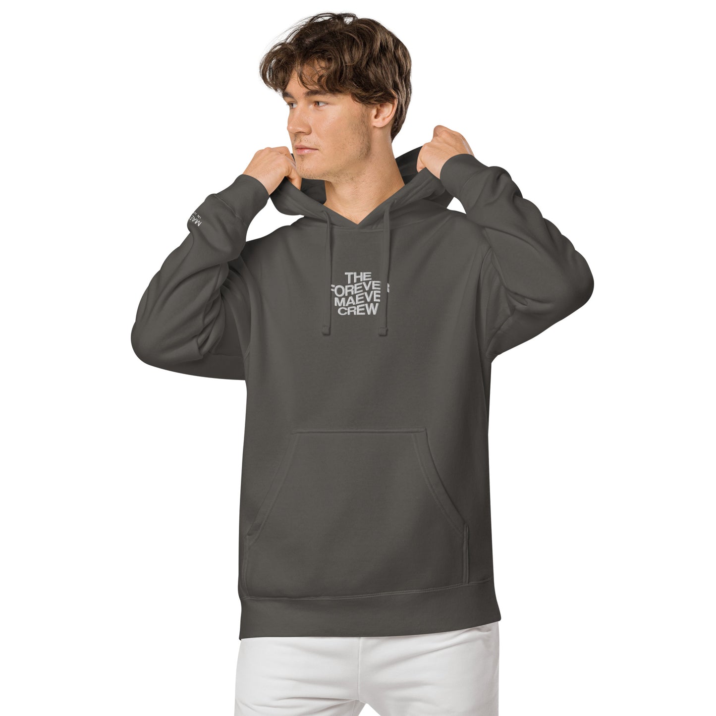 THE FOREVER MAEVE CREW Unisex pigment-dyed hoodie | Front & Sleeve Embroidery | White