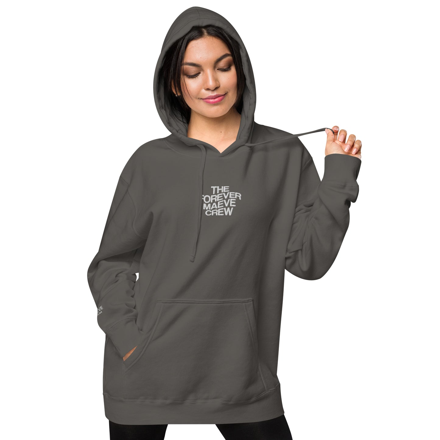 THE FOREVER MAEVE CREW Unisex pigment-dyed hoodie | Front & Sleeve Embroidery | White