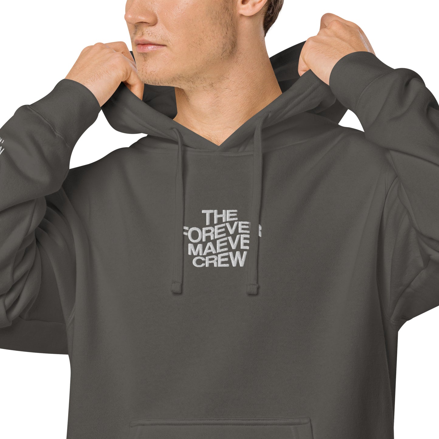 THE FOREVER MAEVE CREW Unisex pigment-dyed hoodie | Front & Sleeve Embroidery | White