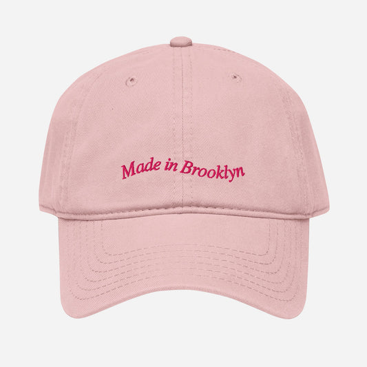 MADE IN BROOKLYN Garment washed baseball cap | Front & Back Embroidery | Hot Pink Thread