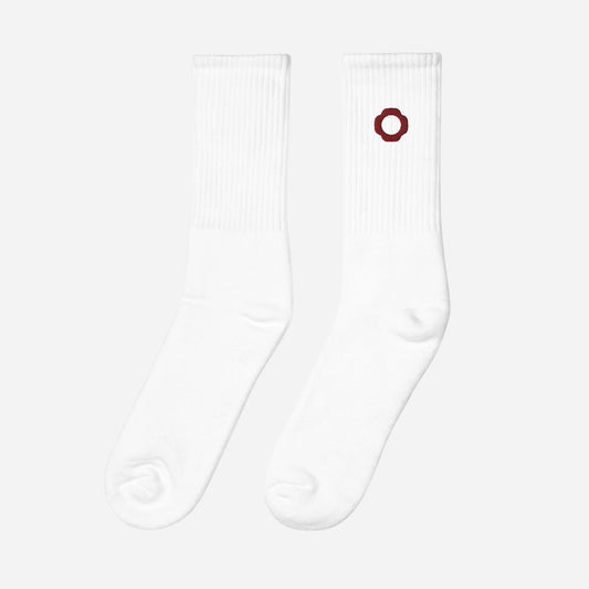 THE IRIS CLASSIC II Socks | Outside Embroidery | Maroon Thread