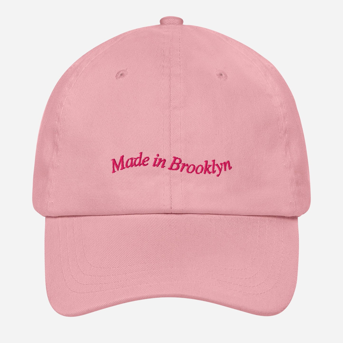 MADE IN BROOKLYN Dad Hat | Front & Back Embroidery | Hot Pink Thread