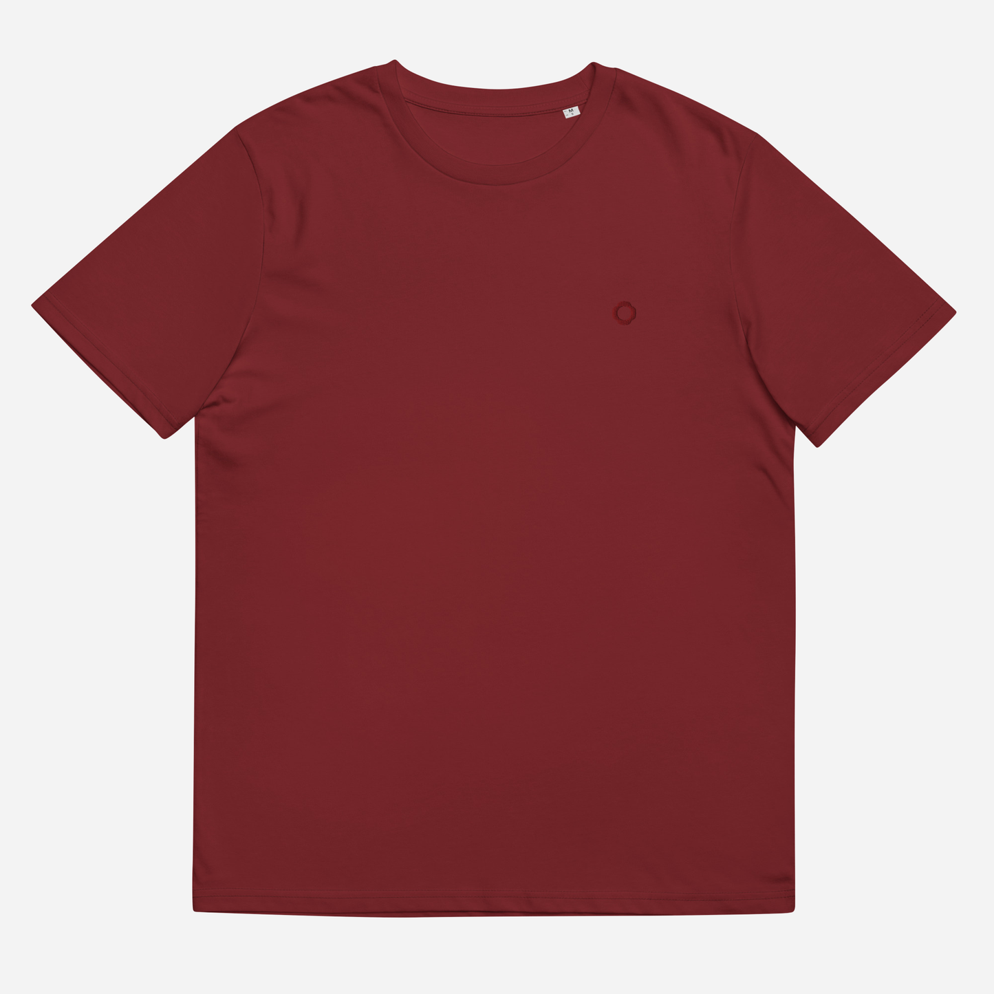 THE IRIS CLASSIC II Unisex Organic Ribbed Neck T-Shirt | Left Chest Embroidery | Maroon Thread
