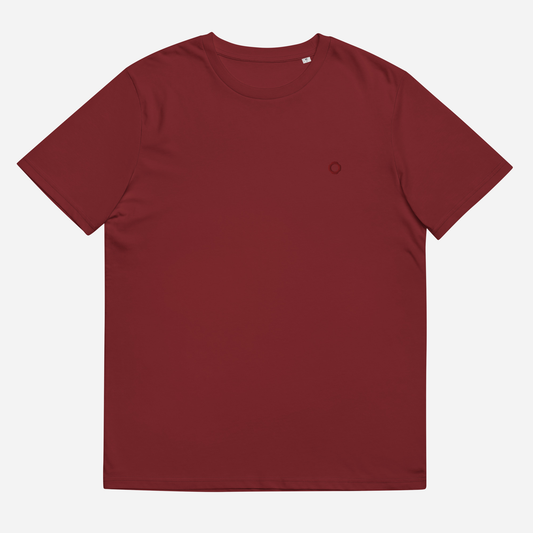 THE IRIS CLASSIC II Unisex Organic Ribbed Neck T-Shirt | Left Chest Embroidery | Maroon Thread
