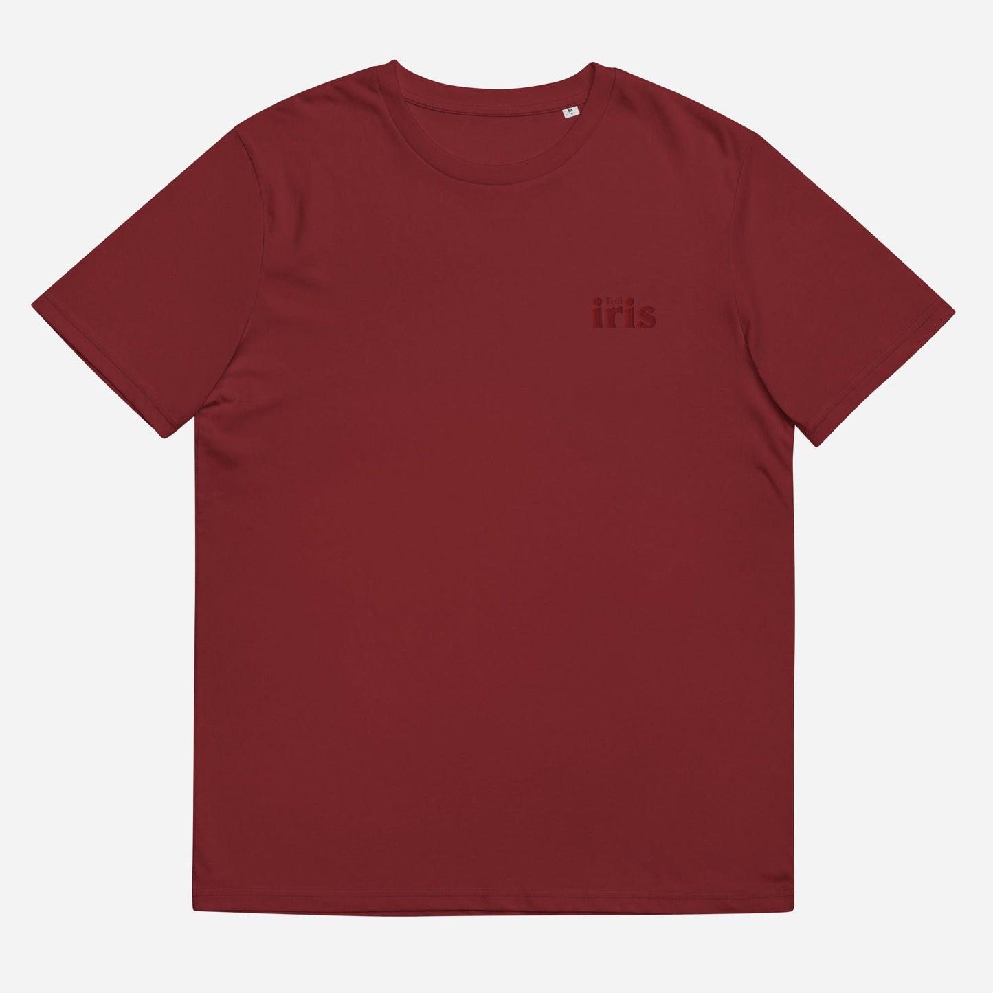 THE IRIS CLASSIC Unisex Organic Ribbed Neck T-Shirt | Left Chest Embroidery | Maroon Thread