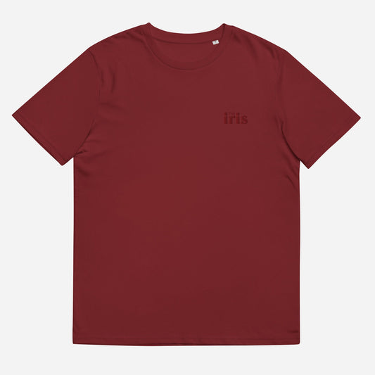 THE IRIS CLASSIC Unisex Organic Ribbed Neck T-Shirt | Left Chest Embroidery | Maroon Thread