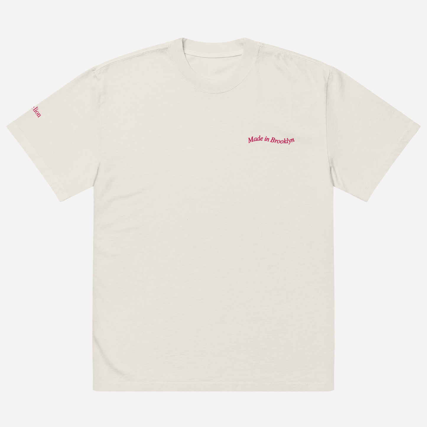 MADE IN BROOKLYN Oversized faded t-shirt | Left Chest & Right Sleeve Embroidery | Hot Pink Thread