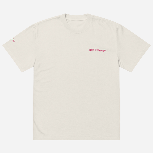 MADE IN BROOKLYN Oversized faded t-shirt | Left Chest & Right Sleeve Embroidery | Hot Pink Thread
