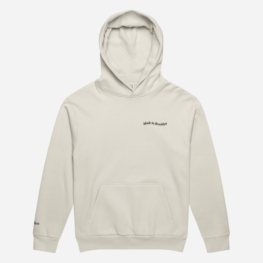 MADE IN BROOKLYN Urban garment-dyed hoodie | Left Chest & Right Sleeve Embroidery | Black Thread