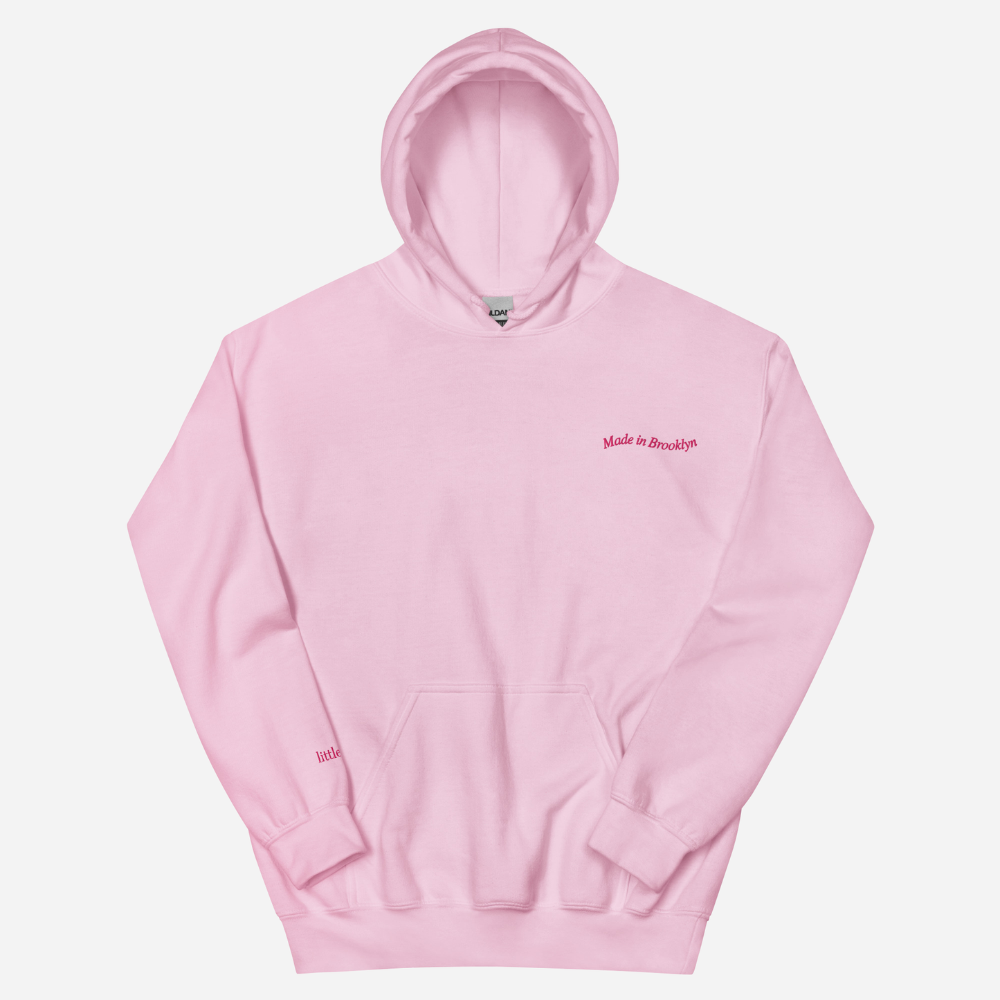 MADE IN BROOKLYN Unisex Hoodie | Left Chest & Right Sleeve Embroidery | Hot Pink Thread