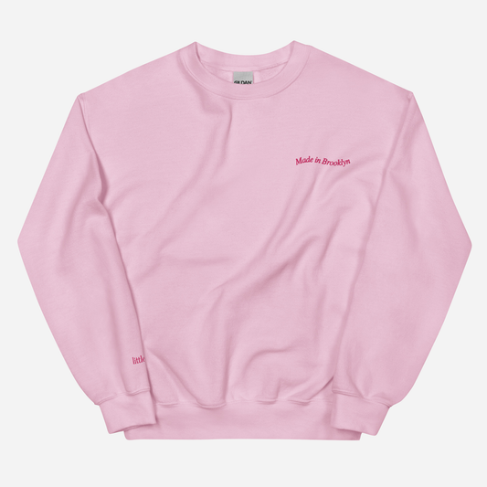 MADE IN BROOKLYN Urban sweatshirt | Left Chest & Right Sleeve Embroidery | Hot Pink Thread