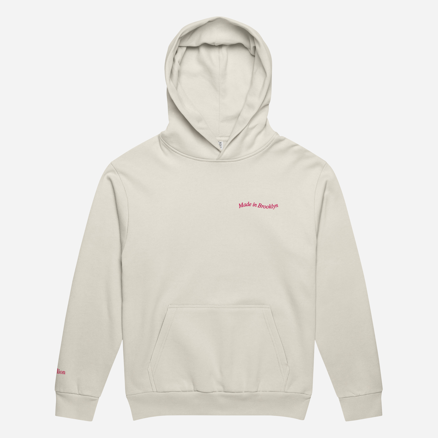 MADE IN BROOKLYN Urban garment-dyed hoodie | Left Chest & Right Sleeve Embroidery | Hot Pink Thread