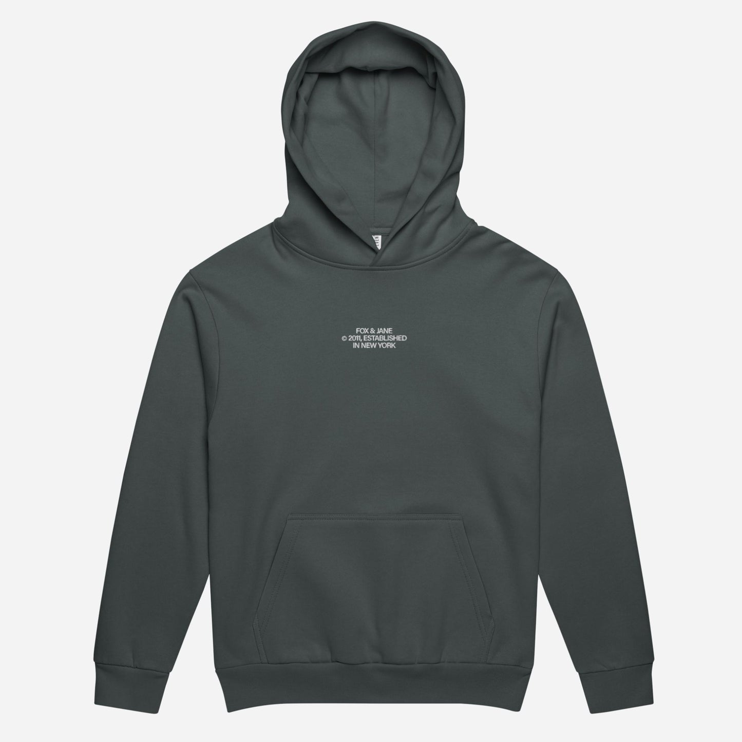 FJ © 2011 Unisex Urban Hoodie Garment Dyed | Center Chest Embroidery | White Thread