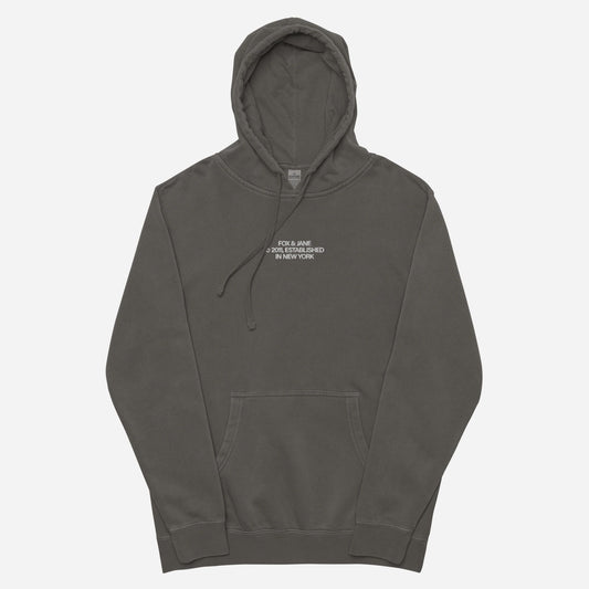 FJ © 2011 Unisex pigment-dyed hoodie | Center Chest Embroidery | White Thread