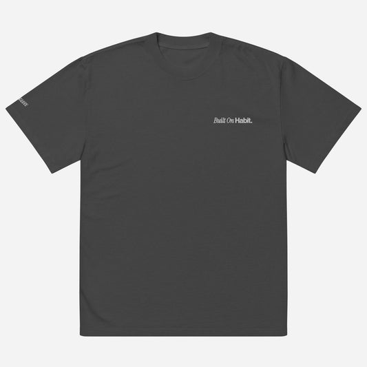 SH Built on Habit l Oversized faded t-shirt | Left Chest & Right Sleeve Embroidery | White Thread
