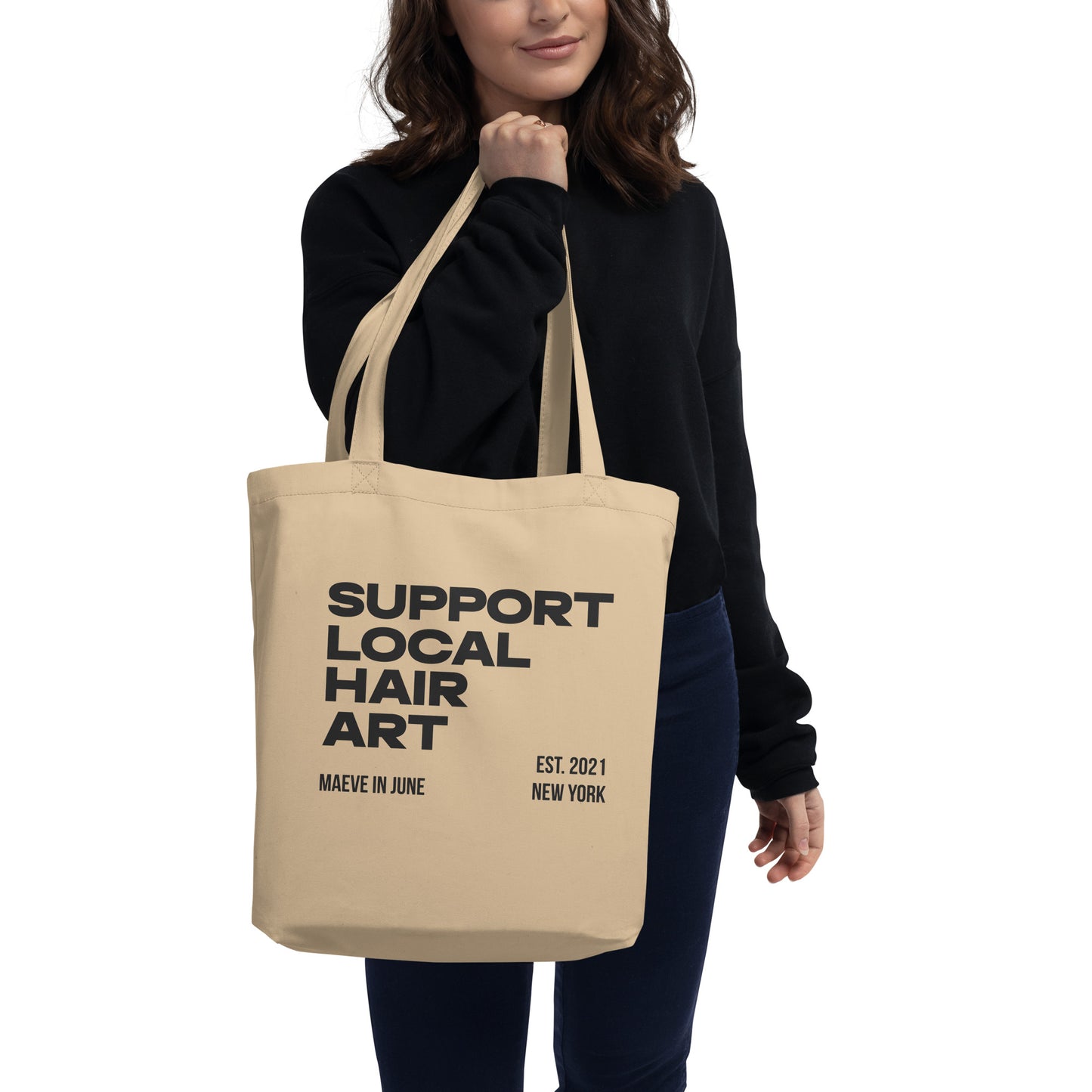 SUPPORT YOUR LOCAL HAIR ART Eco Tote Bag | Front Print | Off Black