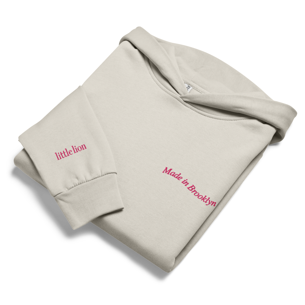 MADE IN BROOKLYN Urban garment-dyed hoodie | Left Chest & Right Sleeve Embroidery | Hot Pink Thread