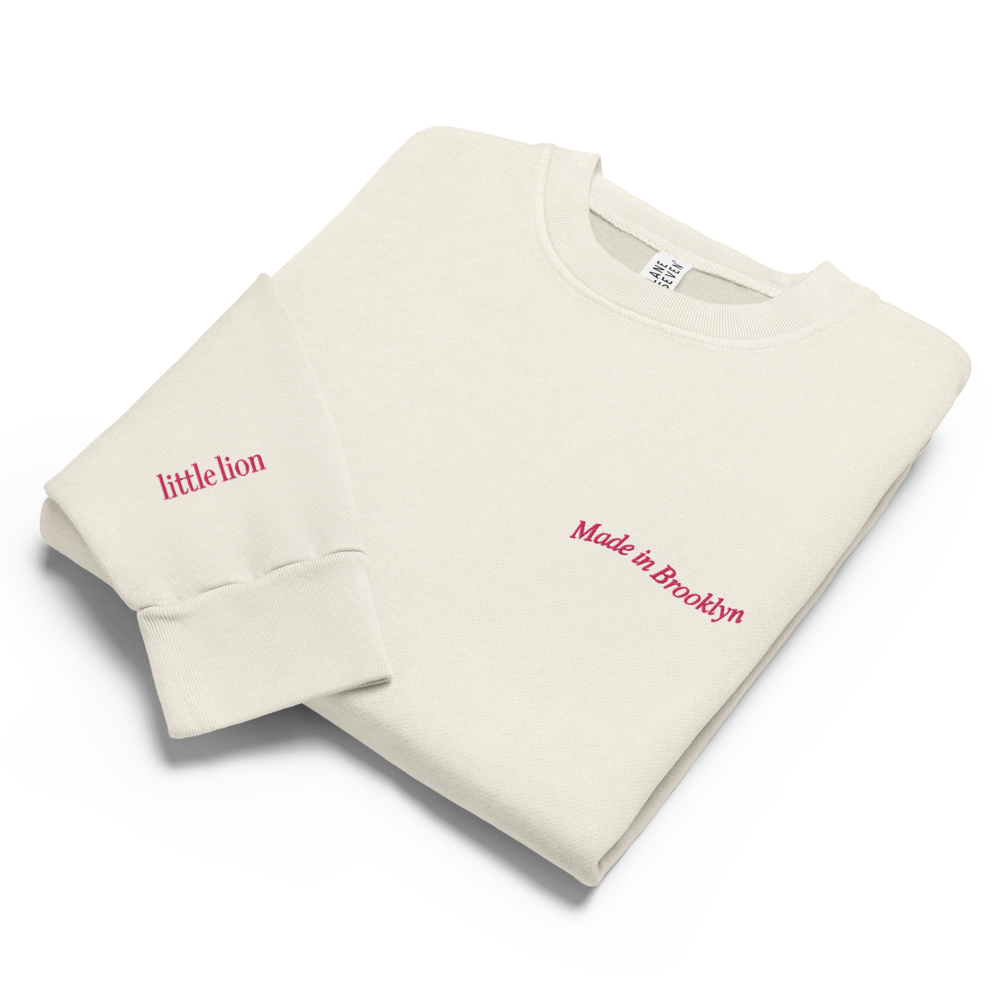 MADE IN BROOKLYN Urban sweatshirt | Left Chest & Right Sleeve Embroidery | Hot Pink Thread