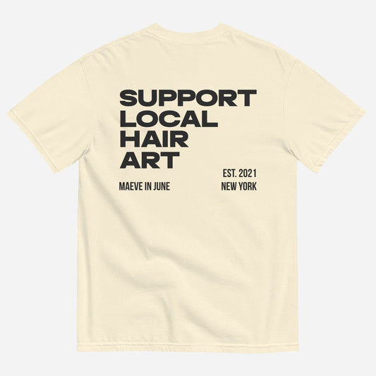 SUPPORT LOCAL HAIR ART Unisex garment-dyed heavyweight t-shirt | Back Print | Off Black