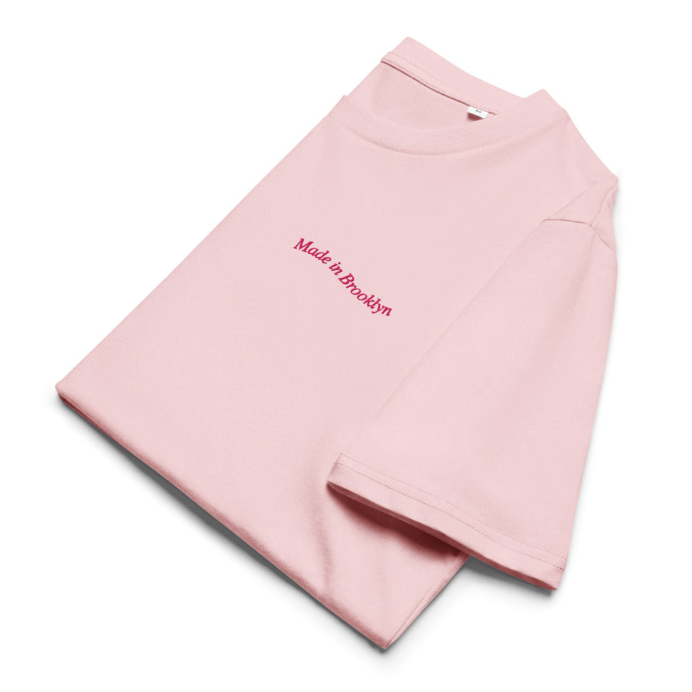 MADE IN BROOKLYN Unisex Classic Tee | Left Chest & Right Sleeve Embroidery | Hot Pink Thread